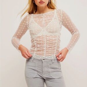 Free People Cream Fitted Ruched Blouse MOST LIKELY LAYERING TOP